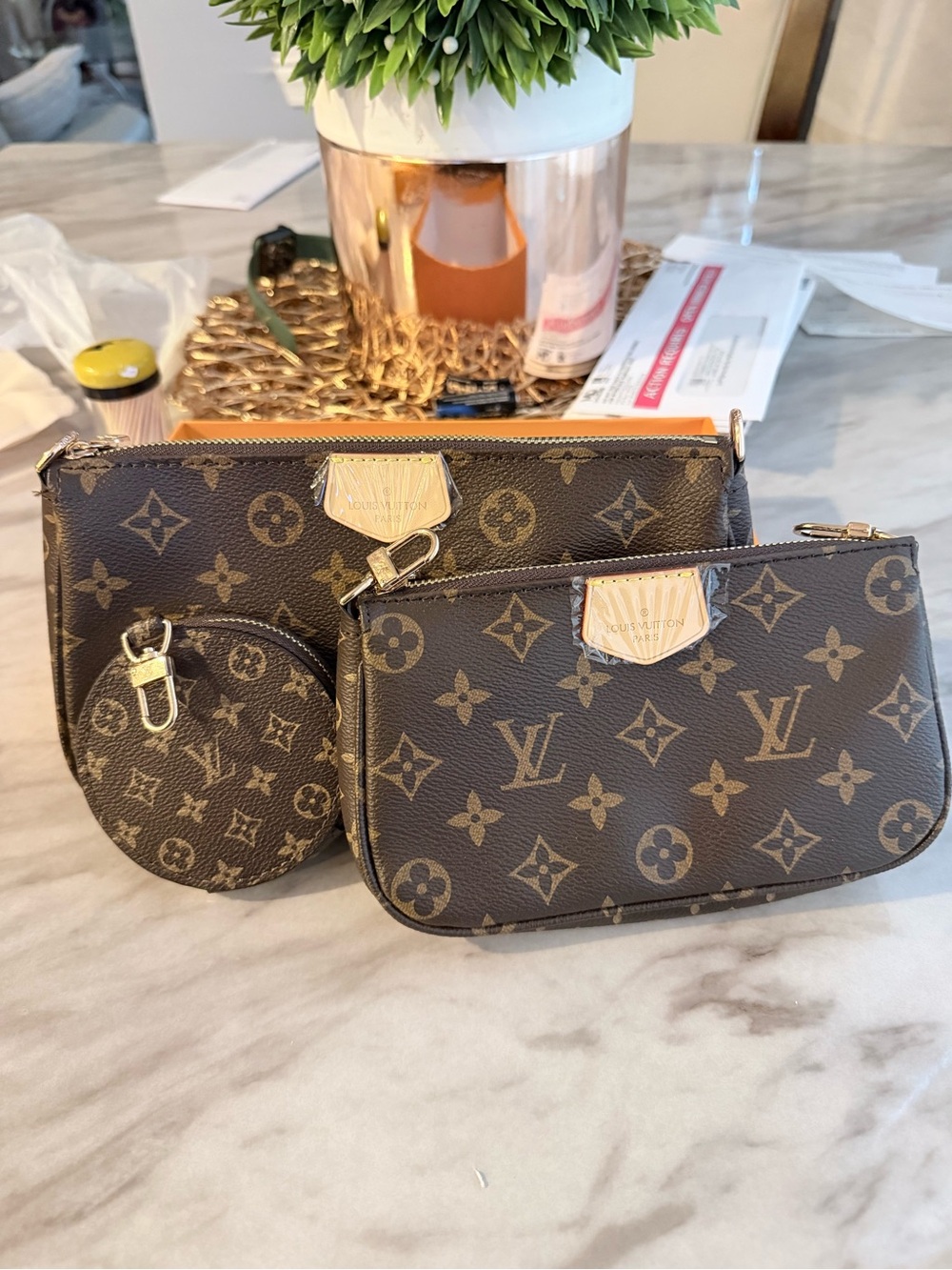 Louis Vuitton Monogram Canvas Trio Pouch Set - Brown